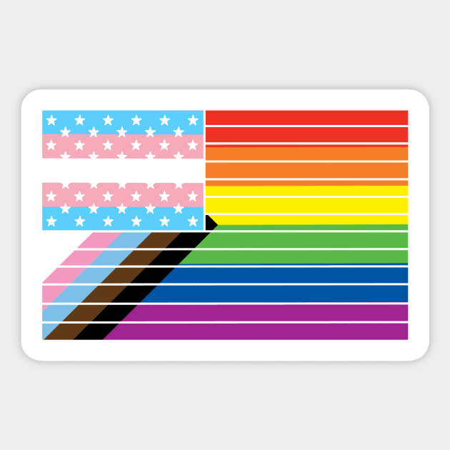 Trans Pride Progressive American Flag Sticker by QAFWarlock